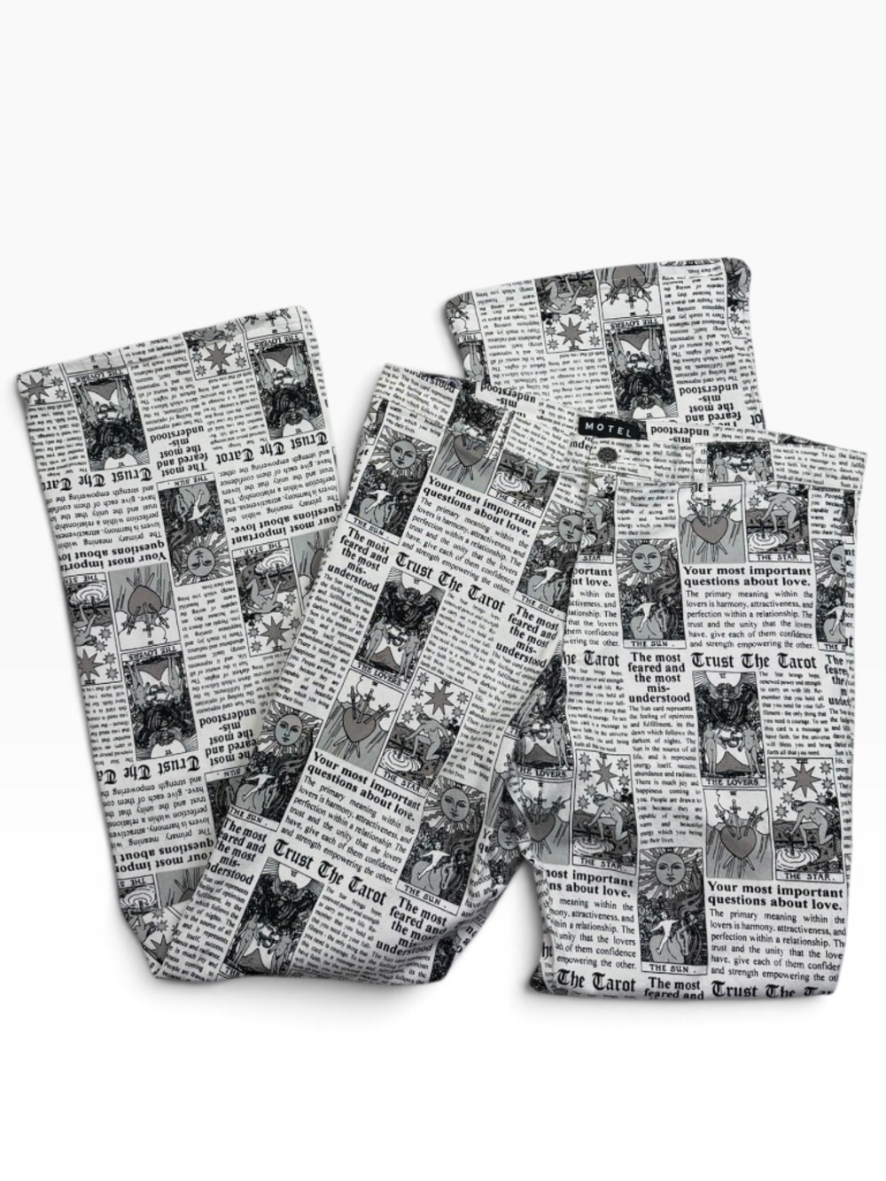 Motel Rocks Zoven Tarot Print Flare Trousers Pants Black White XL Y2K